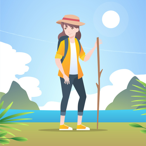 Mountaineering resting girl vector illustration material