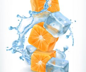 Orange cubes with ice and splashes vector
