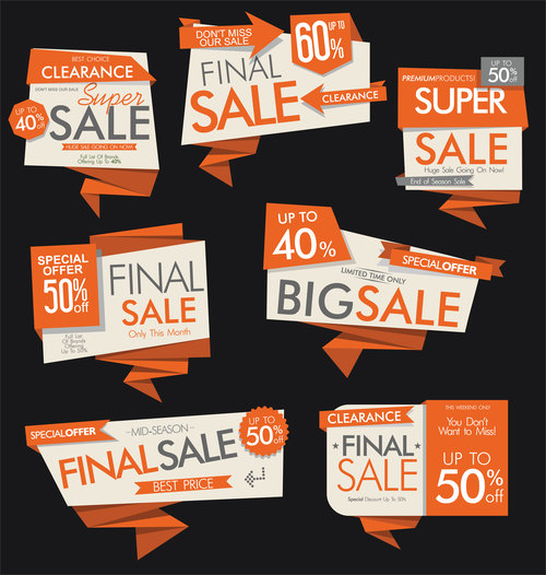 Orange sale banners and labels vector set