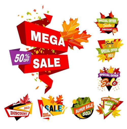 Origami autumn sale labels vectors set
