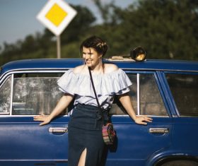 Outdoor outing car woman Stock Photo