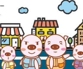 Pig family cartoon illustration vector