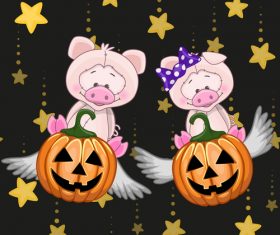 Pig with halloween card vector