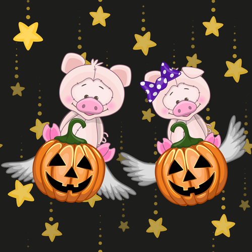 Pig with halloween card vector