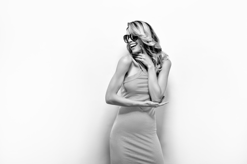 Posing woman wearing sunglasses in studio shooting Stock Photo 04