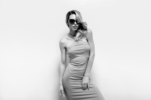 Posing woman wearing sunglasses in studio shooting Stock Photo 07