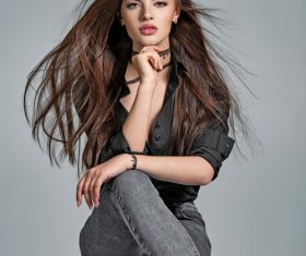 Pretty long straight hair girl Stock Photo 02