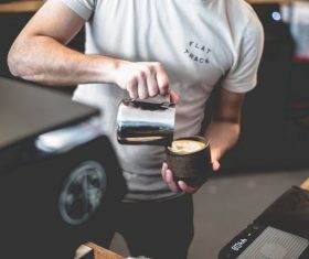 Production latte coffee Stock Photo