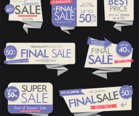 Purple sale banners and labels vector set
