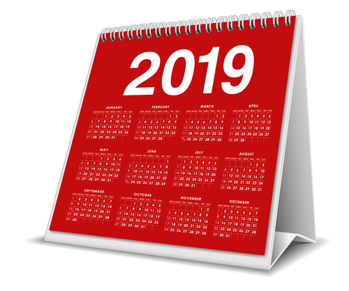 Red 2019 desk calendar template vector 01