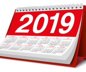 Red 2019 desk calendar template vector 02