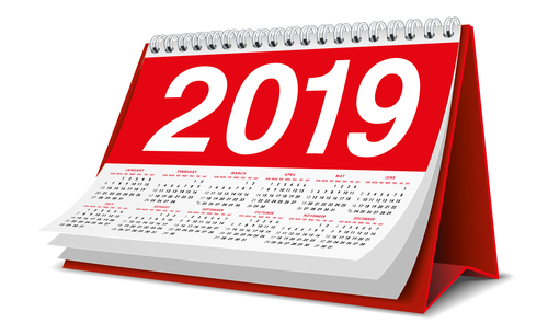 Red 2019 desk calendar template vector 02