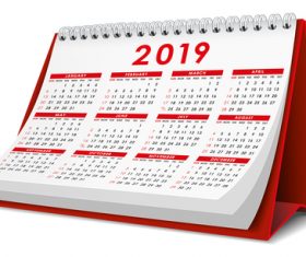 Red 2019 desk calendar template vector 03