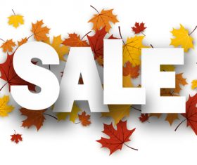 Red autumn leaves with sale background vector 01