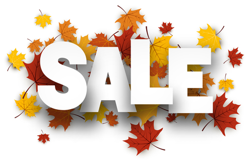 Red autumn leaves with sale background vector 01