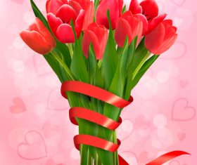 Red flowers and red ribbons vector