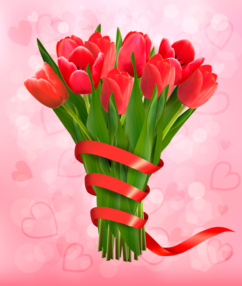 Red flowers and red ribbons vector