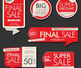 Red origami labels design vector set 01