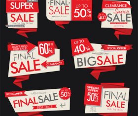 Red origami labels design vector set 02