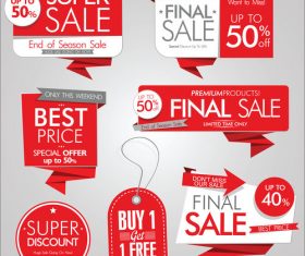 Red origami labels design vector set 03