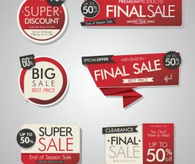 Red sale banners and labels with sticker vector