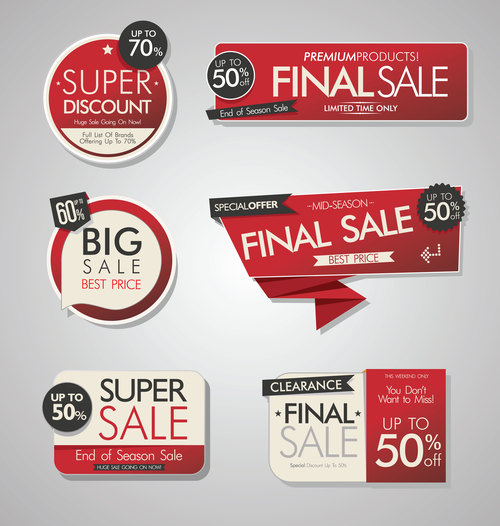 Red sale banners and labels with sticker vector