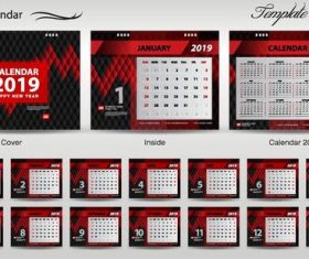 Red with black 2019 desk calendar template vectors