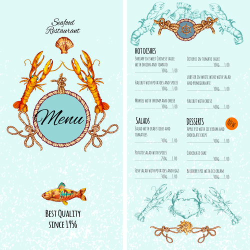 Restaurant seafood menu price list vector