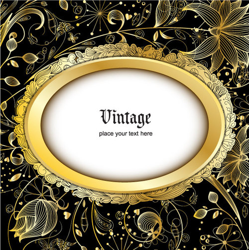 Retro luxury background with golden decorative vector 02