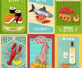 Retro seafood menu template vectors
