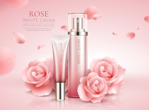 Rose white cream cosmetic advertising poster template vector 01