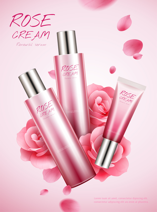 Rose white cream cosmetic advertising poster template vector 02