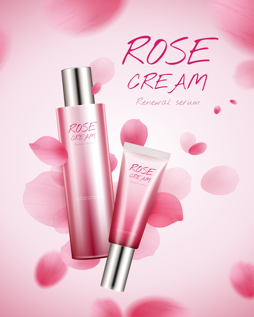 Rose white cream cosmetic advertising poster template vector 03