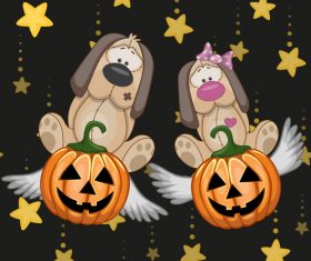 Sad dog and halloween card vector