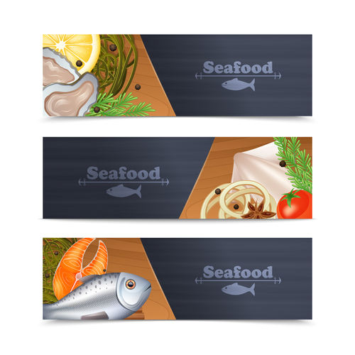 Seafood banners template vectors
