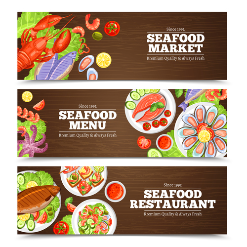 Seafood menu banners template vectors
