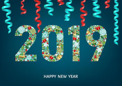 Serpentine ribbons with 2019 new year background vector