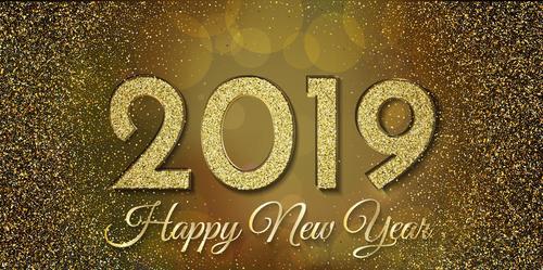 Shining 2019 new year golden background vector 01