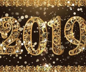 Shining 2019 new year golden background vector 02