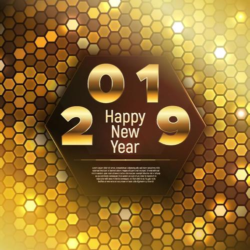 Shining 2019 new year golden background vector 04