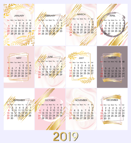 Simple 2019 calendar template vectors 03