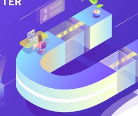 Stereoscopic U office work blue purple gradient illustration vector