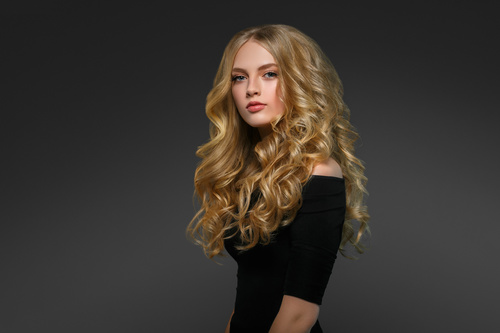 Stock Photo Beautiful girl with blond curly long hair 01