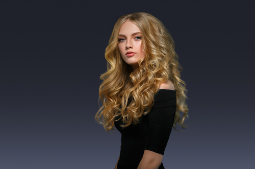 Stock Photo Beautiful girl with blond curly long hair 04