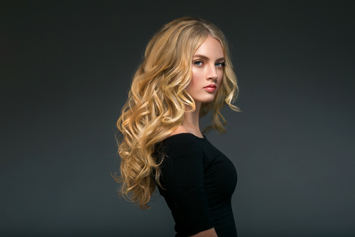 Stock Photo Beautiful girl with blond curly long hair 05