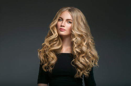 Stock Photo Beautiful girl with blond curly long hair 06