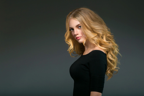 Stock Photo Beautiful girl with blond curly long hair 08