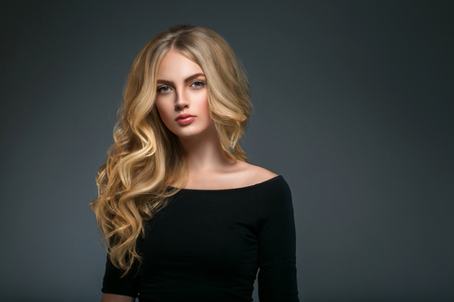 Stock Photo Beautiful girl with blond curly long hair 09