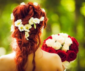 Stock Photo Bride hairstyle decorated with flowers