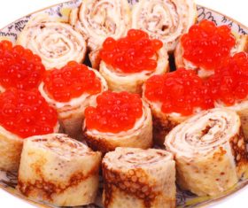 Stock Photo Delicious pancake with red caviar 01